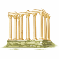 Ilustración elegante del Templo Romano de Évora, turismo cultural en Alentejo cerca de Madrugada